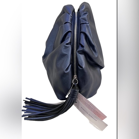 REBECCA MINCOFF Metallic Ruched Vegan Leather Zippered Clutch Bag NWT HU20EGNC07 - Picture 13 of 15